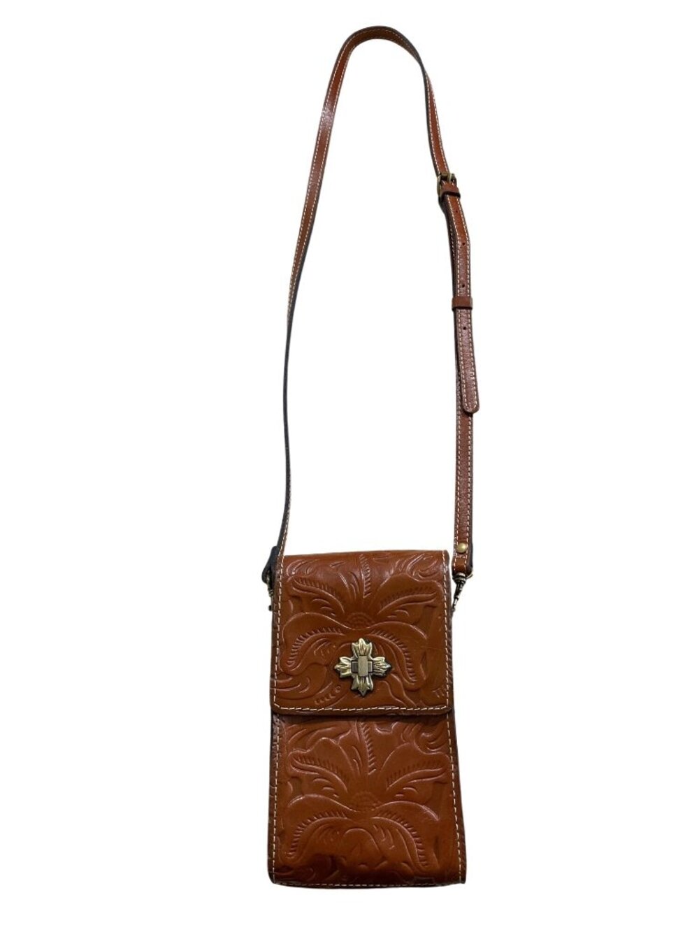 Patricia Nash RIVELLA Florence Leather Crossbody Bag Phone Case Brown